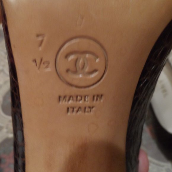 Chanel Brown Crocodile Leather Classic Heeled Pumps Size 7 1/2M - Picture 14 of 16